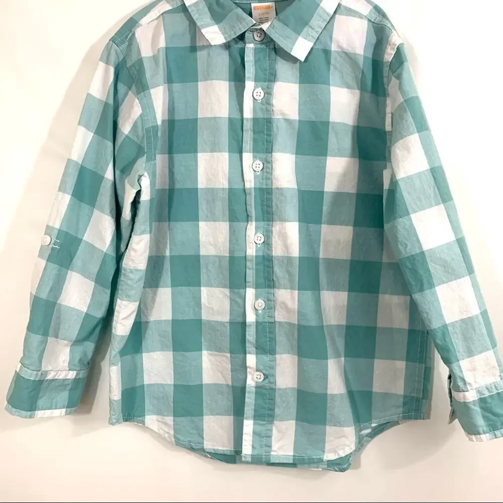 Gymboree Button Down Shirt Light Blue Checks Boys Small